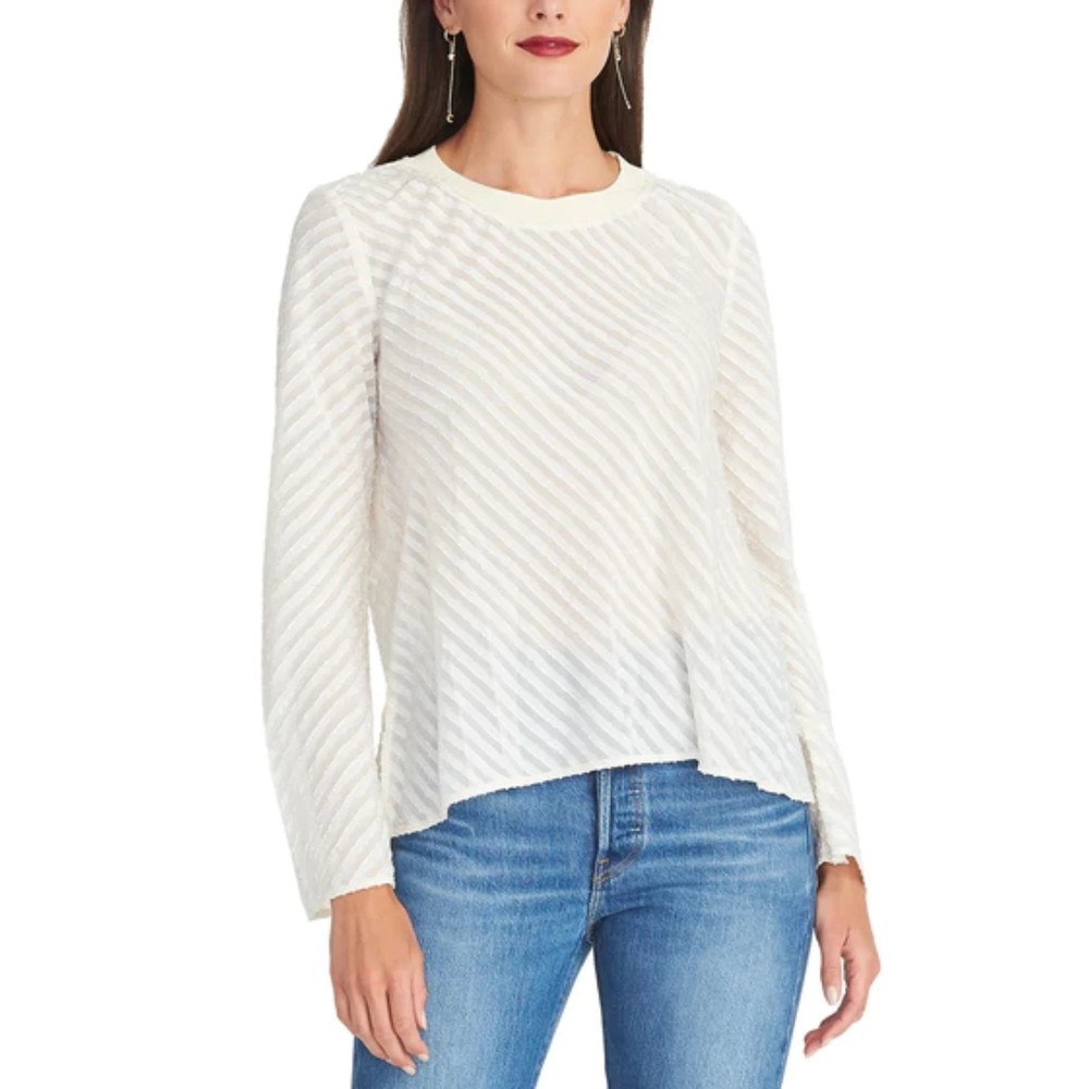 Rachel Roy NWT Rachel Ivy Top Long Sleeve Round Neck Sheer Ivory Blouse Med New
